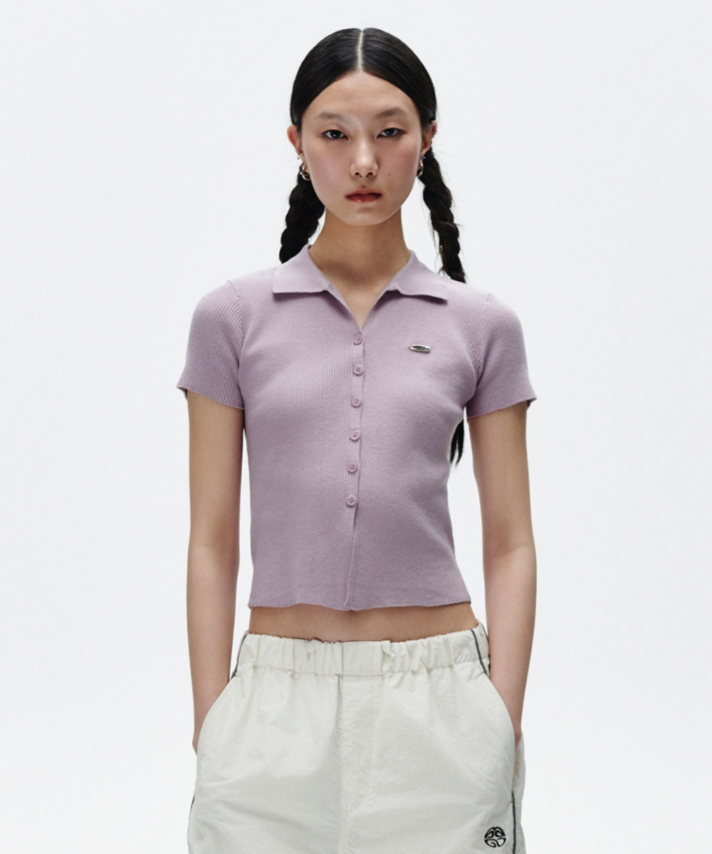 MAHAGRID BUTTON-UP COLLAR KNIT [LAVENDER]