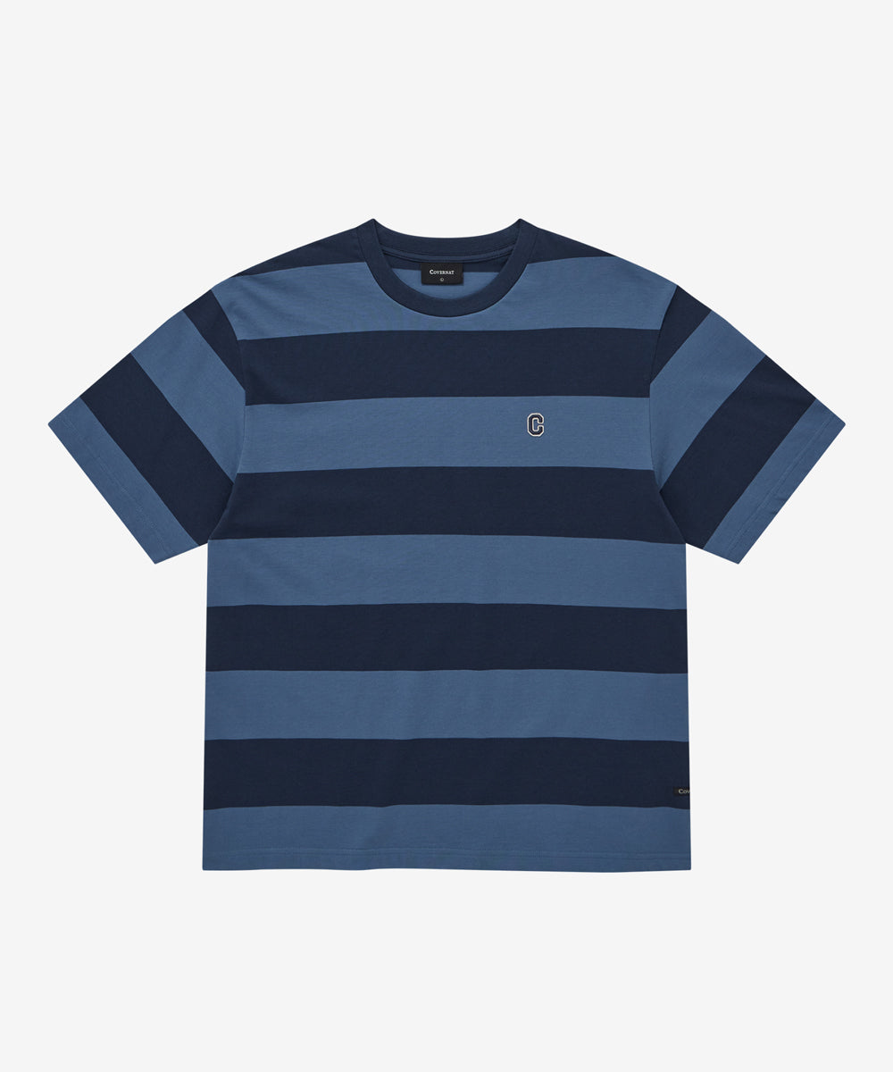 Covernat Stripe Rugby Round T-shirt Dark Navy