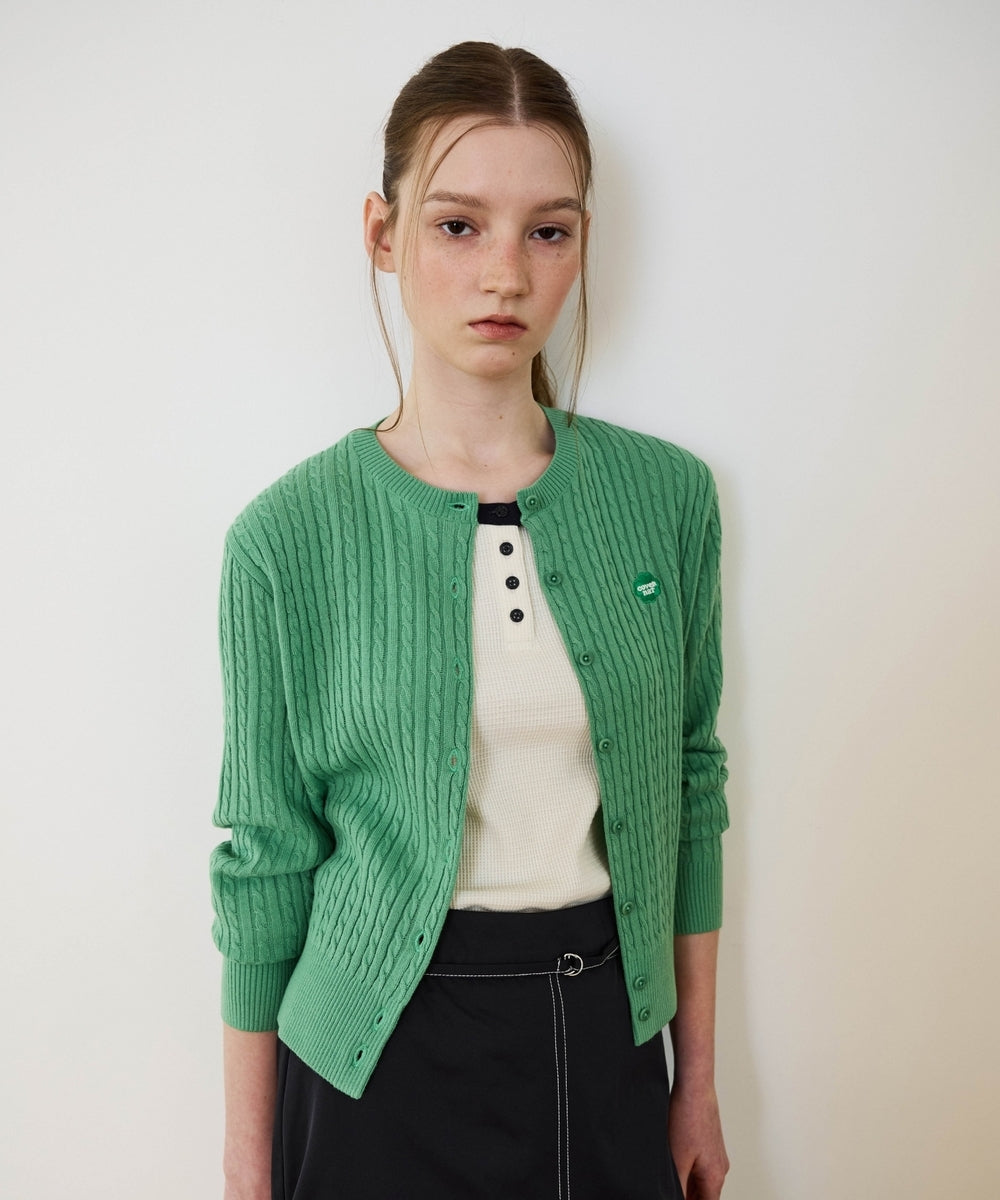 Covernat Worn by Choi Yun-ji Women's Cloverheart Cable Cardigan Green