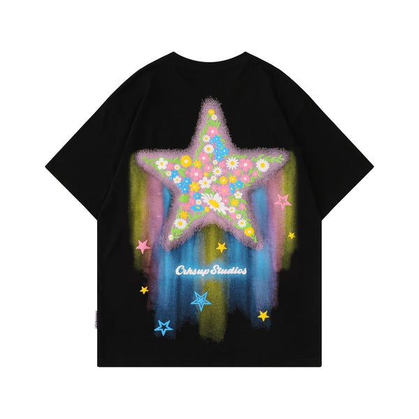 Gababa Unisex Star Flower Print Short-Sleeve T-shirt G77142