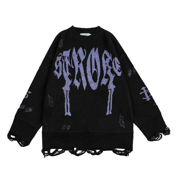 Gababa [Best Seller] Unisex Open Knit Round Neck Oversized Sweater G78133 (Plus Size M~XL)