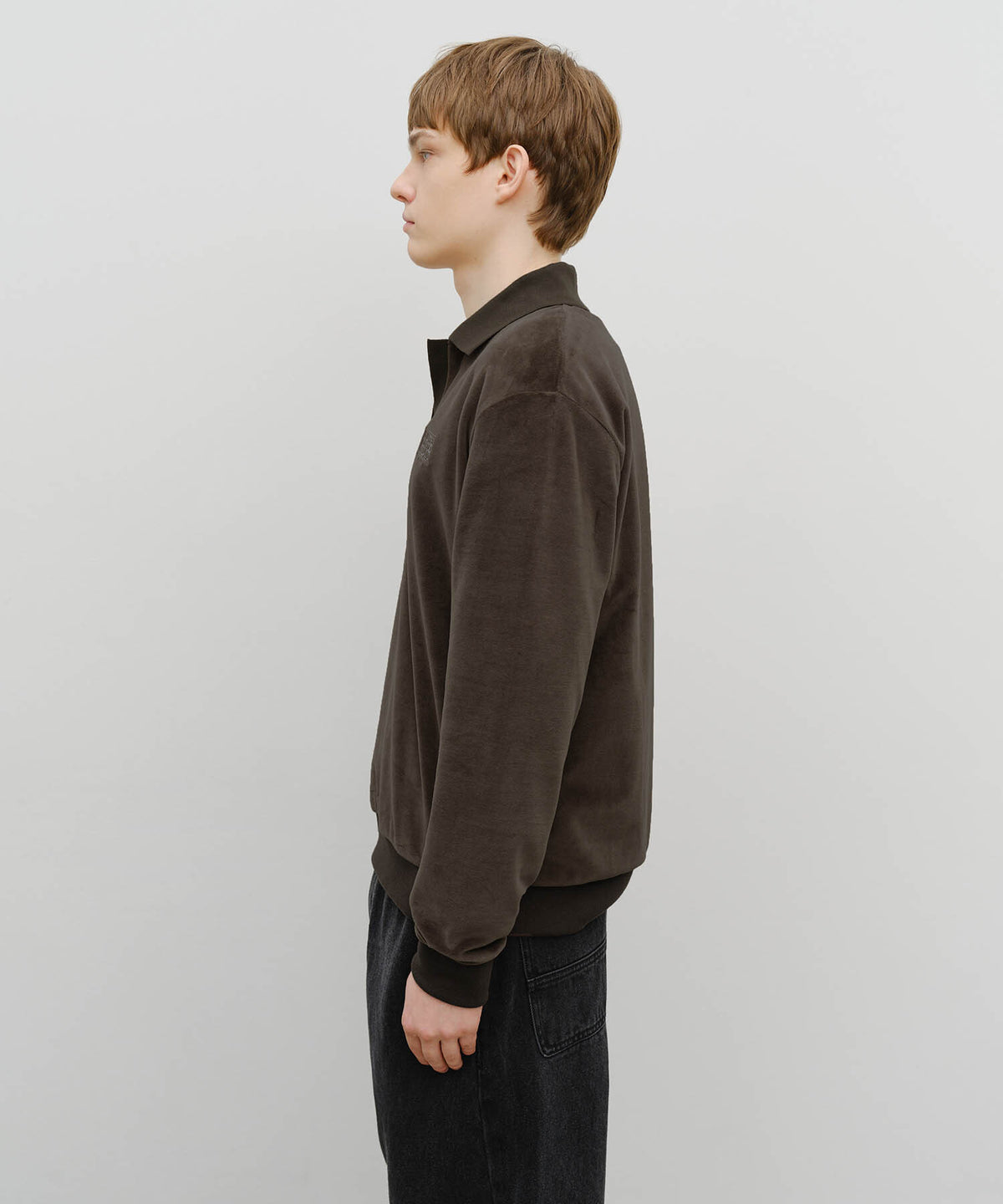 MARITHE CLASSIC LOGO COLLARED VELOUR SWEATSHIRT brown