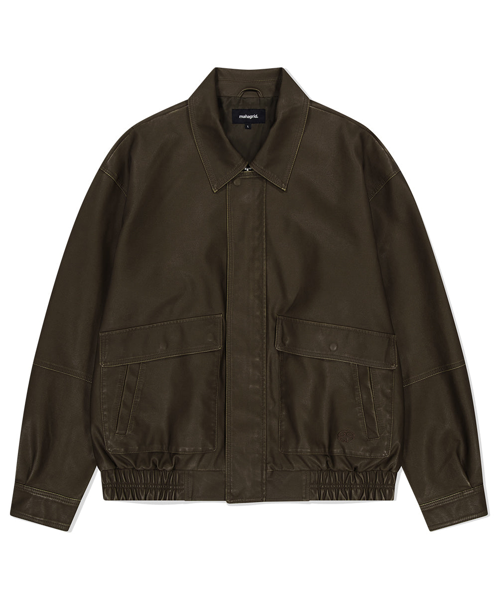 MAHAGRID WASHED FAUX LEATHER BLOUSON [BROWN]