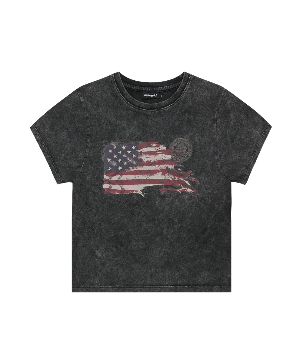 MAHAGRID WASHED FLAG CROP TEE[BLACK]