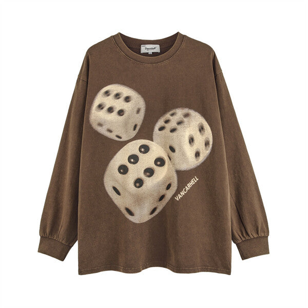 Gababa Unisex Long-Sleeve T-shirt with Dice Print Point G77885 (Plus Size M~2XL)