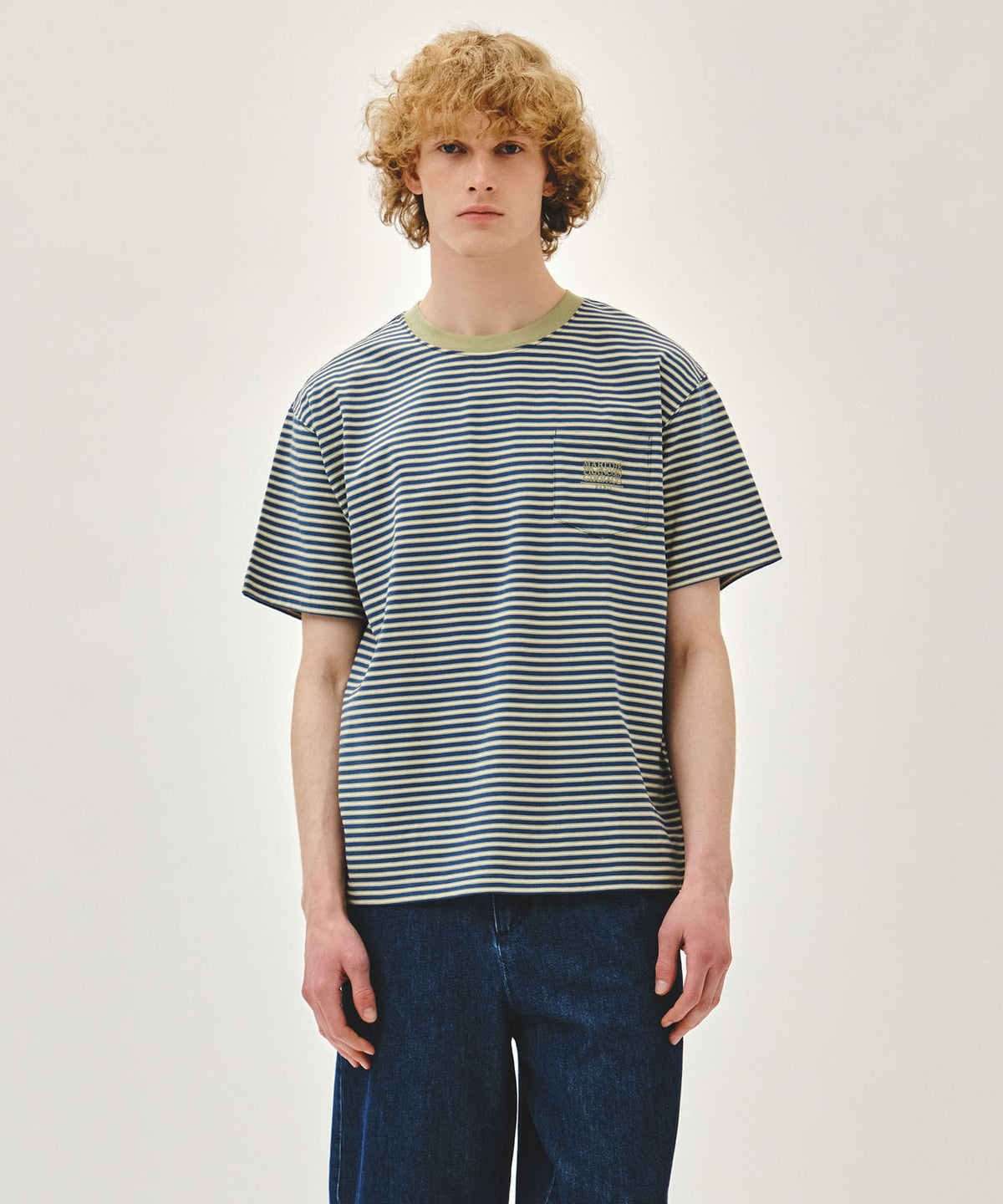 MARITHE SMALL CLASSIC LOGO STRIPE RINGER TEE light green