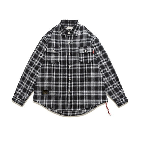 Gababa Unisex Checkered Overfit Collar Long Sleeve Shirt G77614 (Plus Size M~XL)