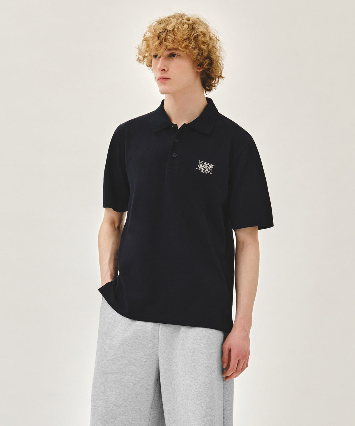 MARITHE SMALL CLASSIC LOGO PK COLLAR TEE navy