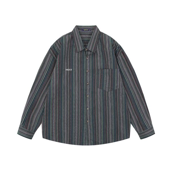 Gababa Unisex Holographic Stripe Overfit Collar Long Sleeve Shirt G77379 (Plus Size M~2XL)