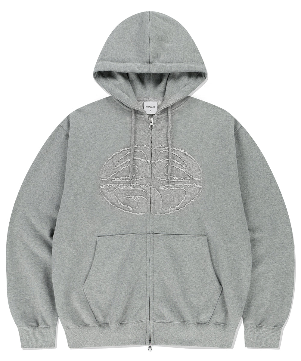 MAHAGRID ECLIPSE RAW CUT ZIP UP HOODIE [GREY]