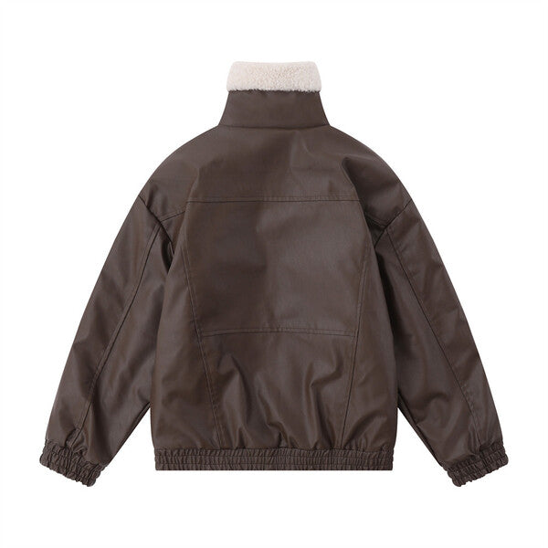 Gababa [High Demand] Unisex Chic Leather Jacket with Neck Belt Detail G78080