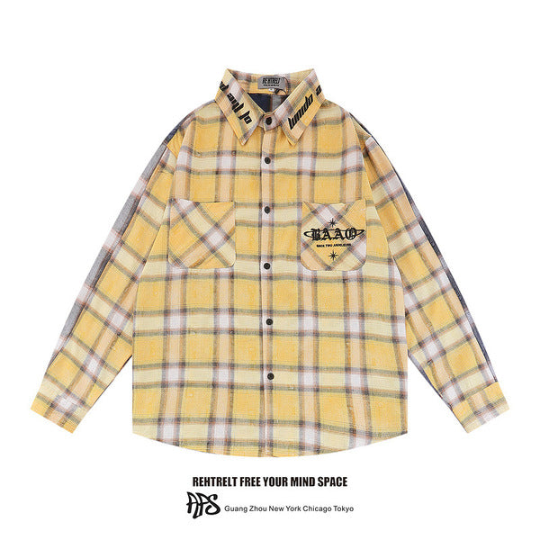 Gababa Unisex Check Pattern Street Oversized Shirt G78450 (Plus size S~2XL)