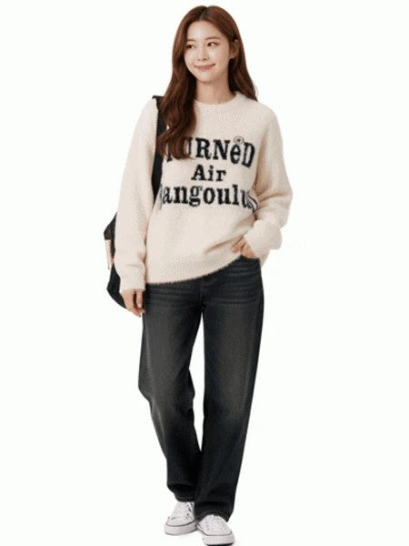 Gababa [No Margin Deal/Best Seller] Unisex Unique Lettering Point Round Neck Long Sleeve Sweater G78067