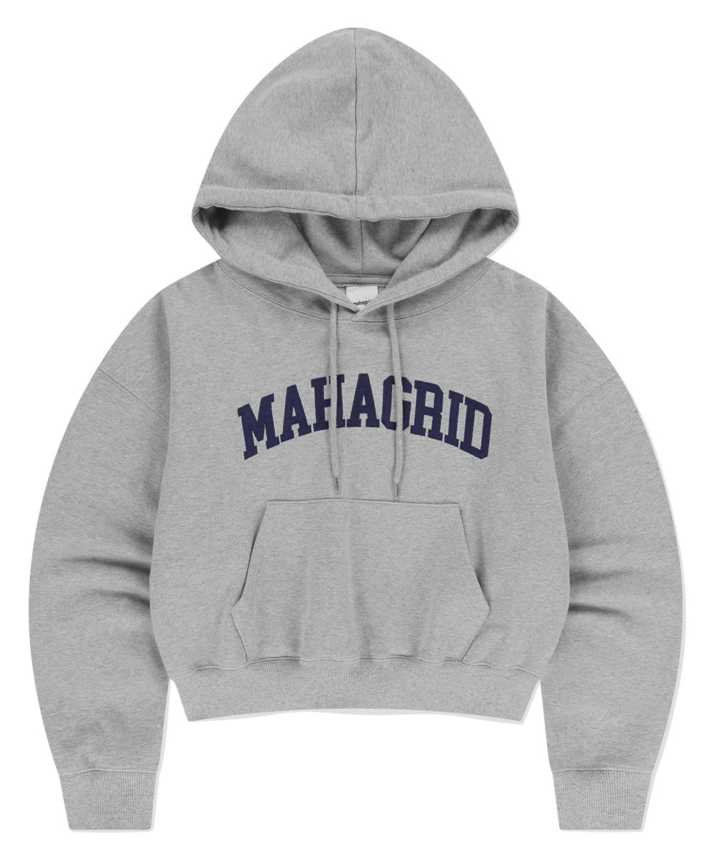 MAHAGRID VARSITY LOGO CROP HOODIE [GREY]