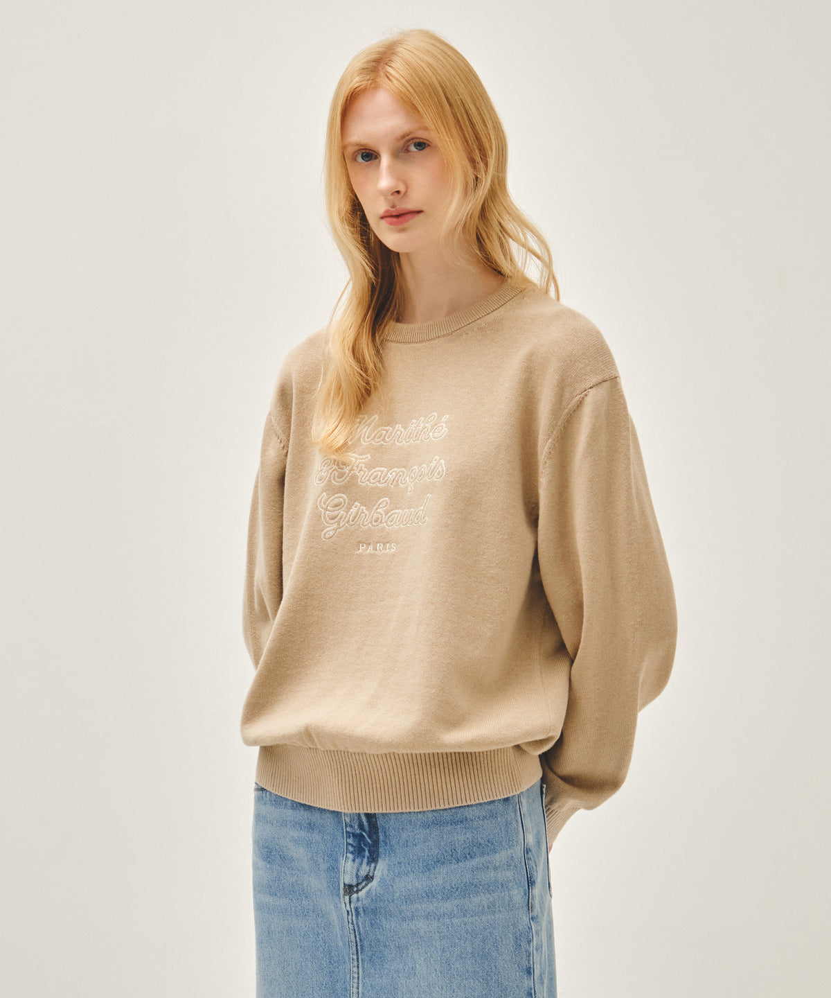 MARITHE DRAWING CLASSIC LOGO KNIT PULLOVER beige