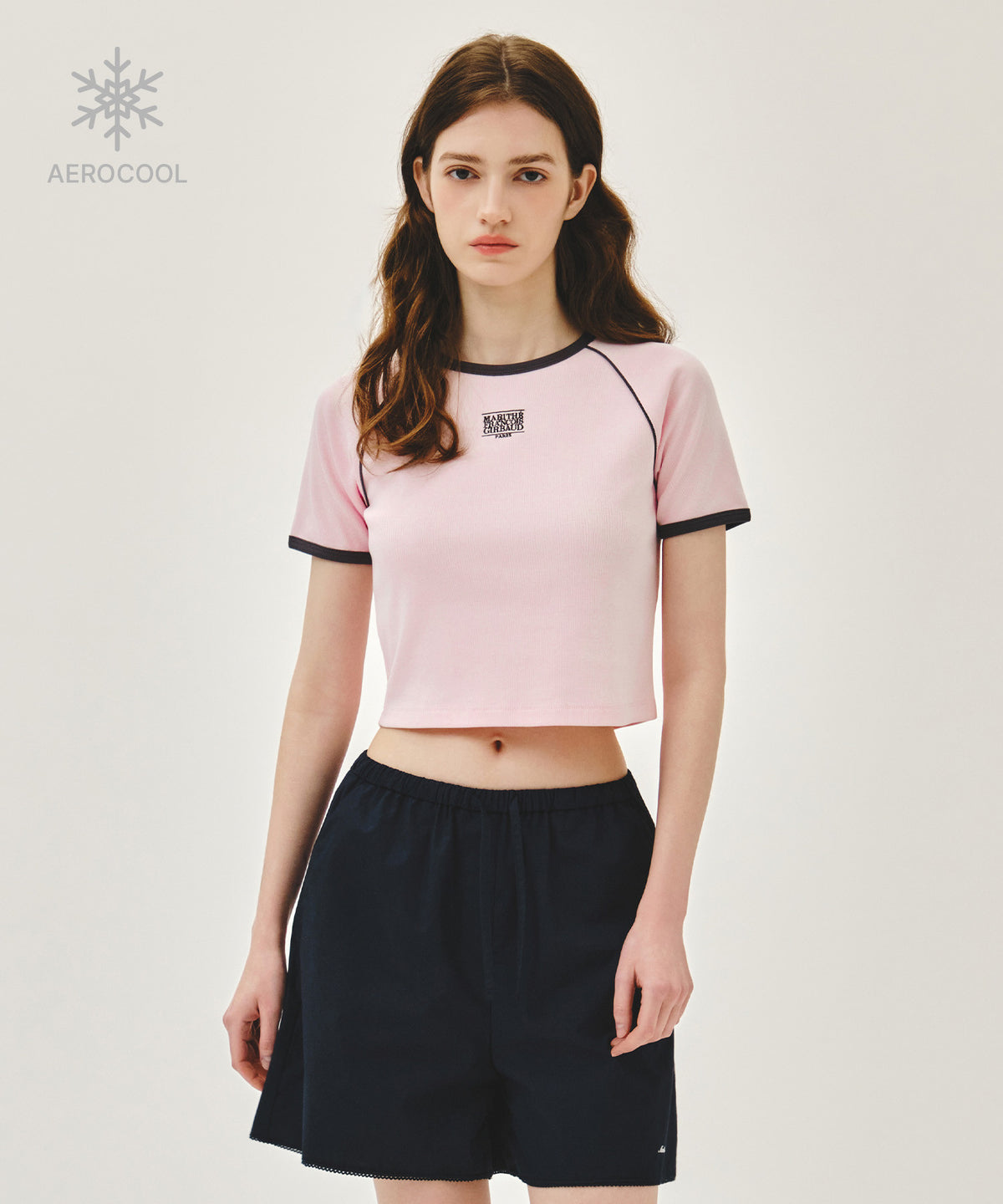 MARITHE WEROCOOL SMALL CLASSIC LOGO RINGER SLIM CROP TEE pink