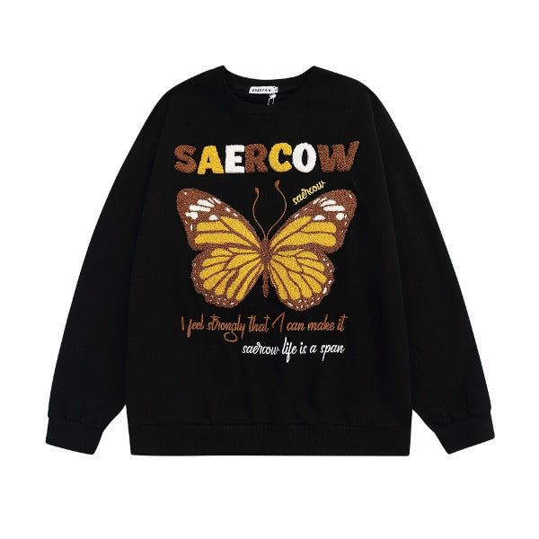 Gababa Unisex Butterfly Print Oversized Long Sleeve T-shirt G77430 (Plus Size S~XL)