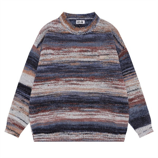 Gababa Unisex Gradient Stripe Round Neck Oversized Long Sleeved Knit G78344 (Plus Size M ~ XL)