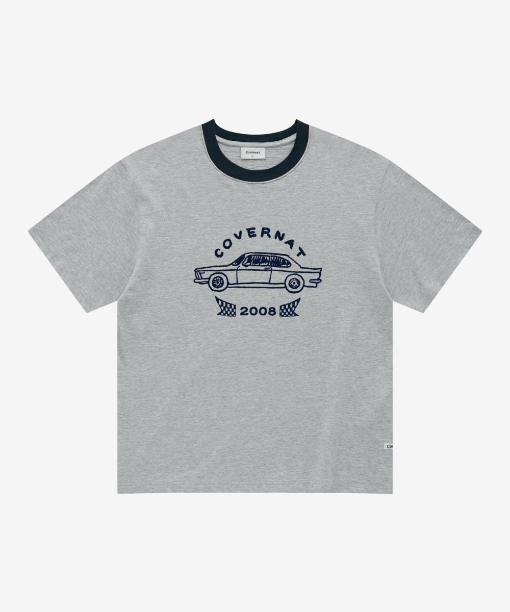 Covernat Slub Vintage Car Graphic T-shirt Melange Grey