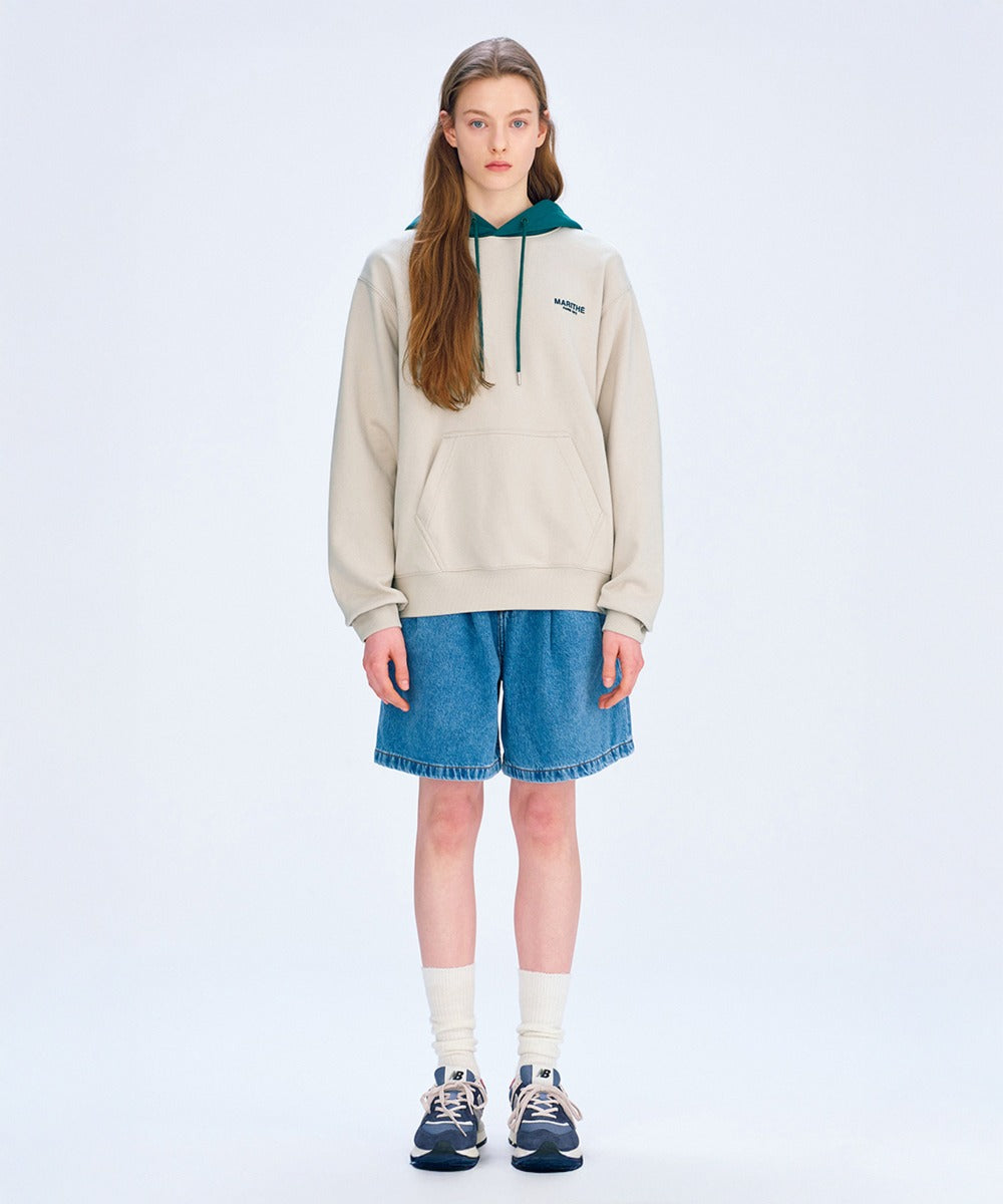 MARITHE REGULAR LOGO COLOR BLOCK HOODIE beige