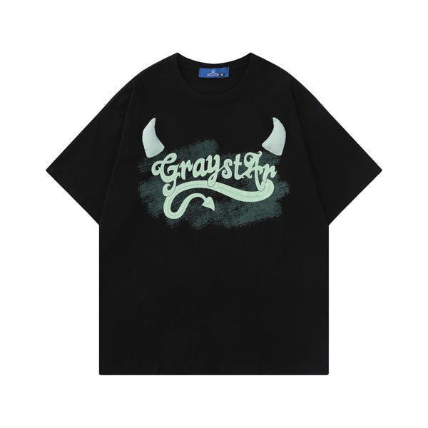 Gababa Men's and Women's Red Devil Point Oversized Crew-Neck T-Shirt G76944 (Big Size S~XL)