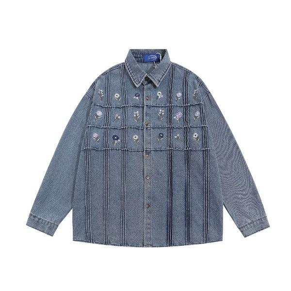 Gababa [High Demand] Unisex Casual Oversized Denim Long Sleeve Jacket with Point Details G77524