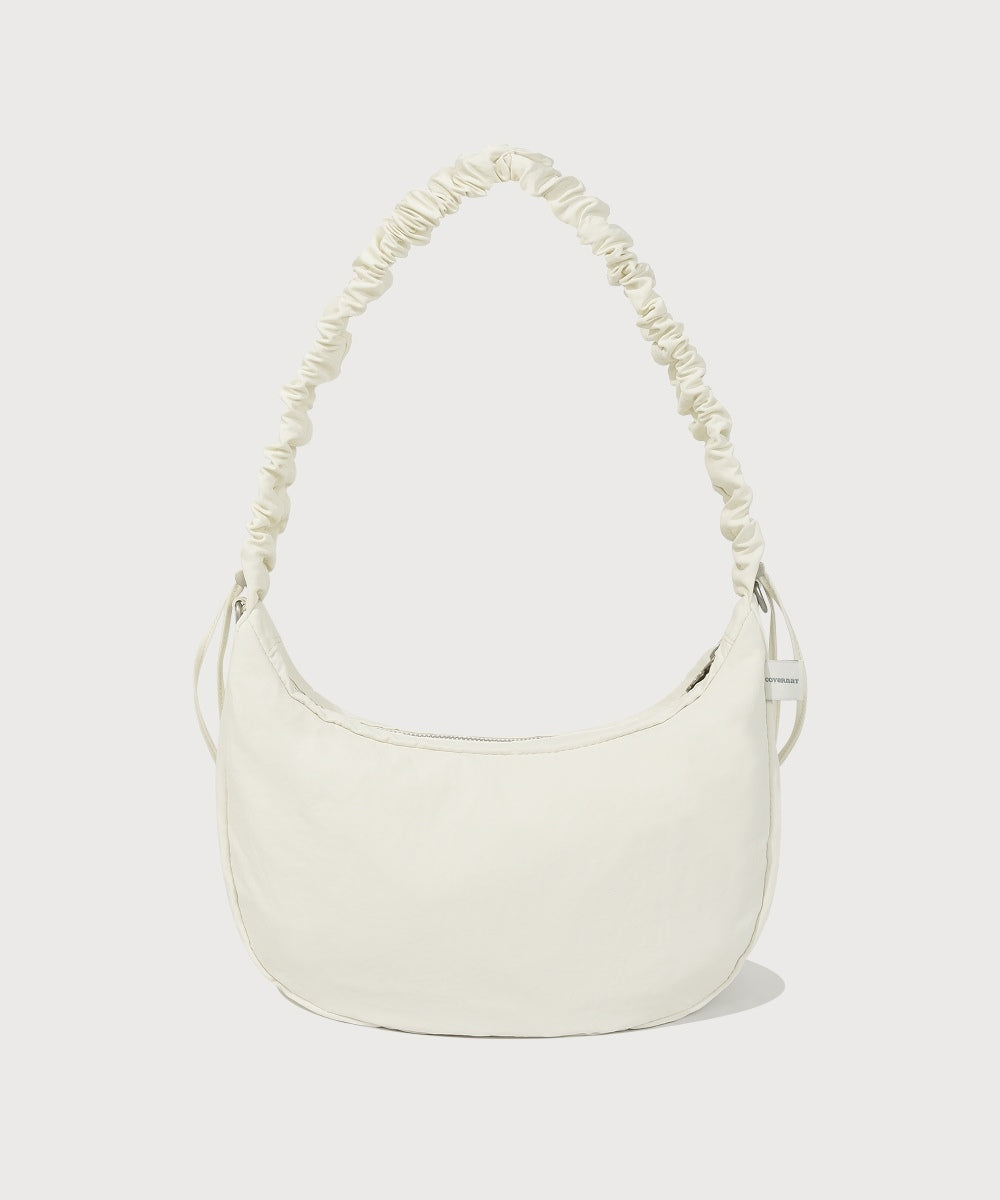 Covernat [26SS] Women's Clover Heart Ruched Medium Nylon Hobo Bag Ivory