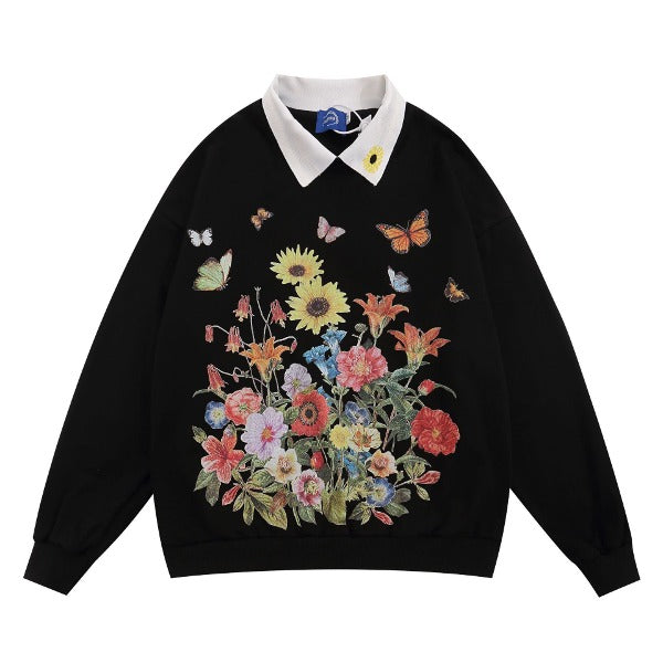 Gababa Flowerpoint Bright Casual Overfit Collar Long Sleeve T-shirt G74940 (Plus Size M~XL)