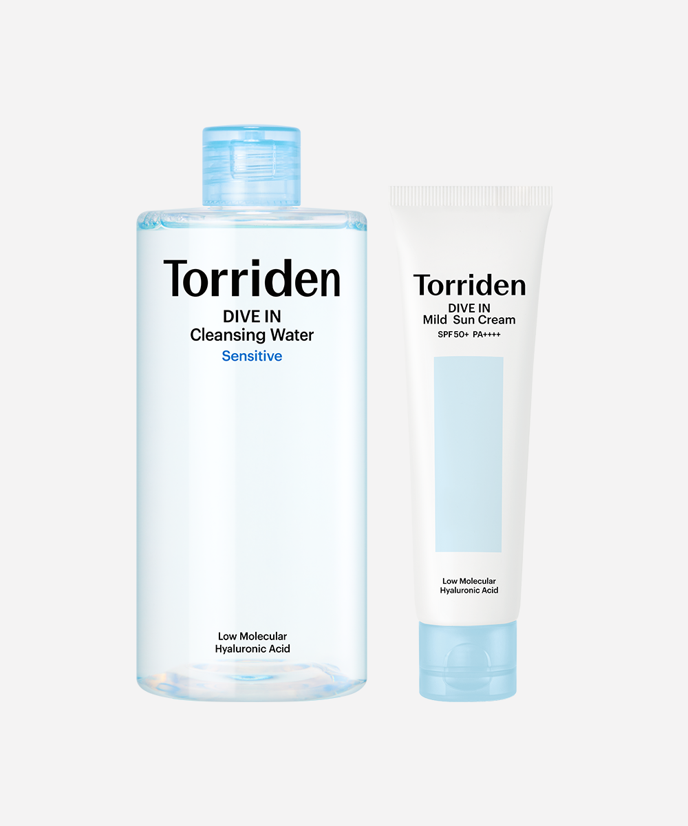 Torriden [2-Piece Set] Dive-In Low Molecular Hyaluronic Acid Cleansing Water Sensitive 400ml + Dive-In Mild Mineral Sunscreen 60ml