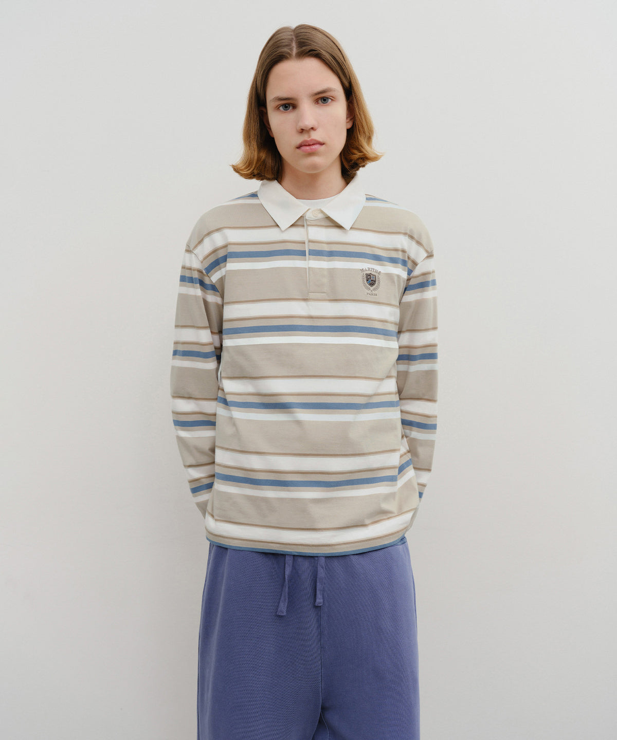MARITHE STRIPE COLLAR LONG SLEEVE beige