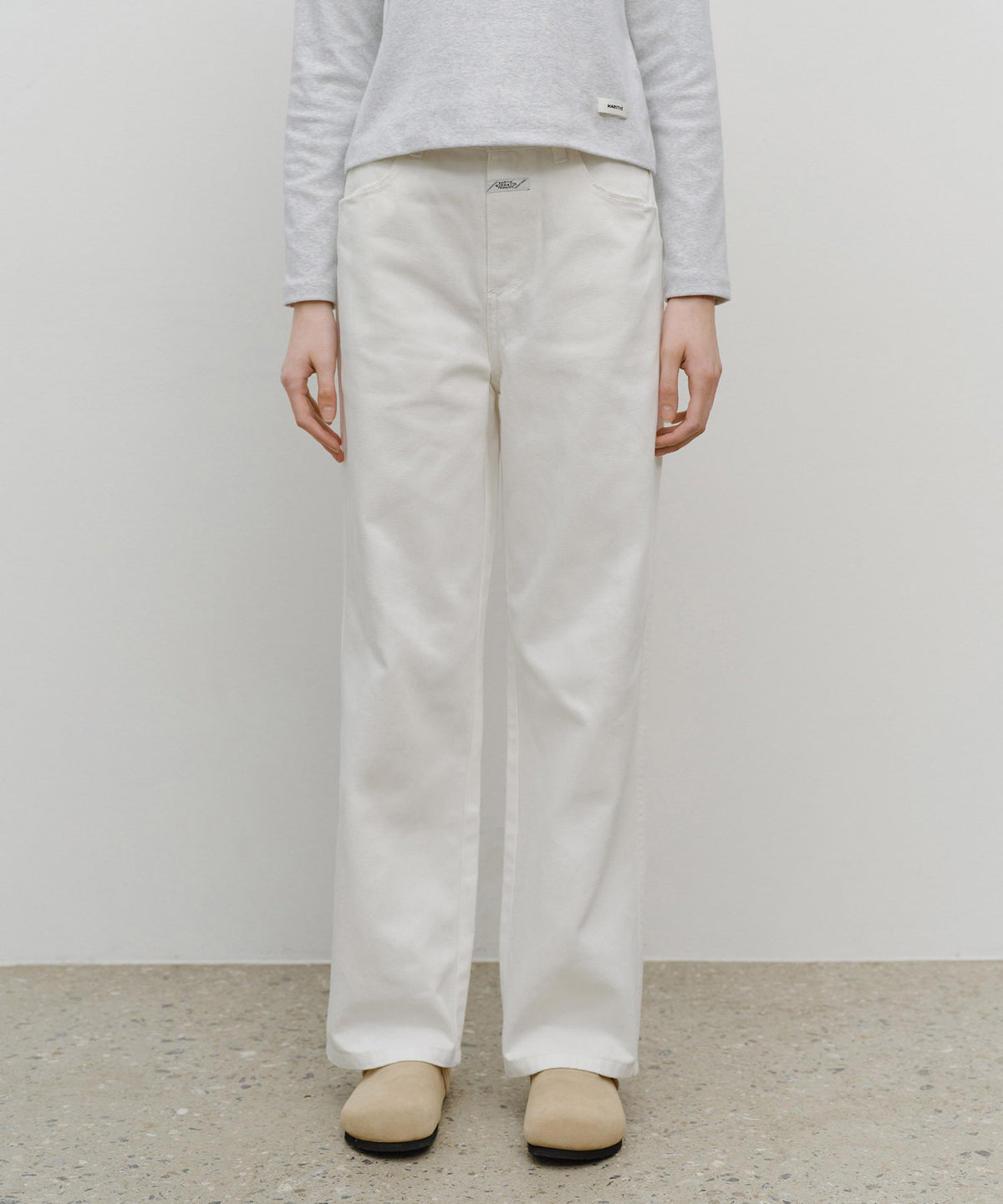 MARITHE W HIGH STRAIGHT DENIM PANTS white
