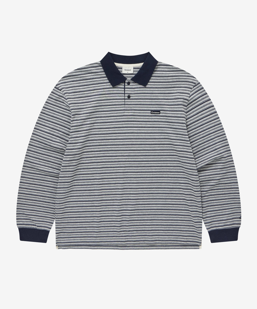 Covernat Multi-stripe Collar Long Sleeve Navy