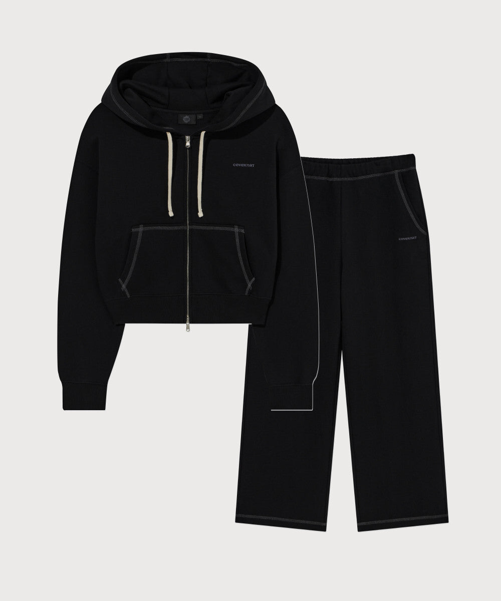 Covernat [SET] Women's Basic Hood Zip-Up Black