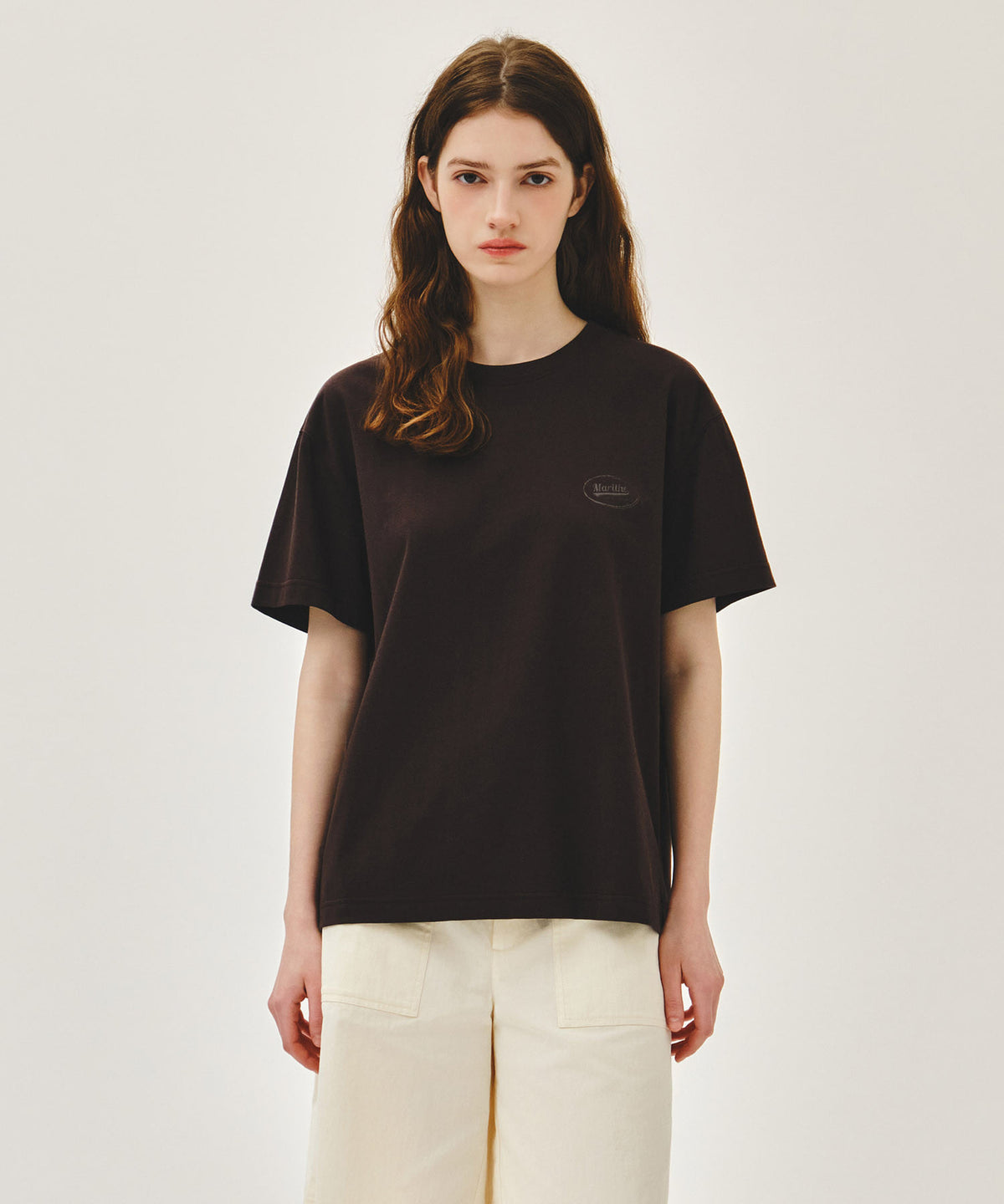 MARITHE [S~L size Shipped on 6/25] VINTAGE LOGO TYPO TEE brown