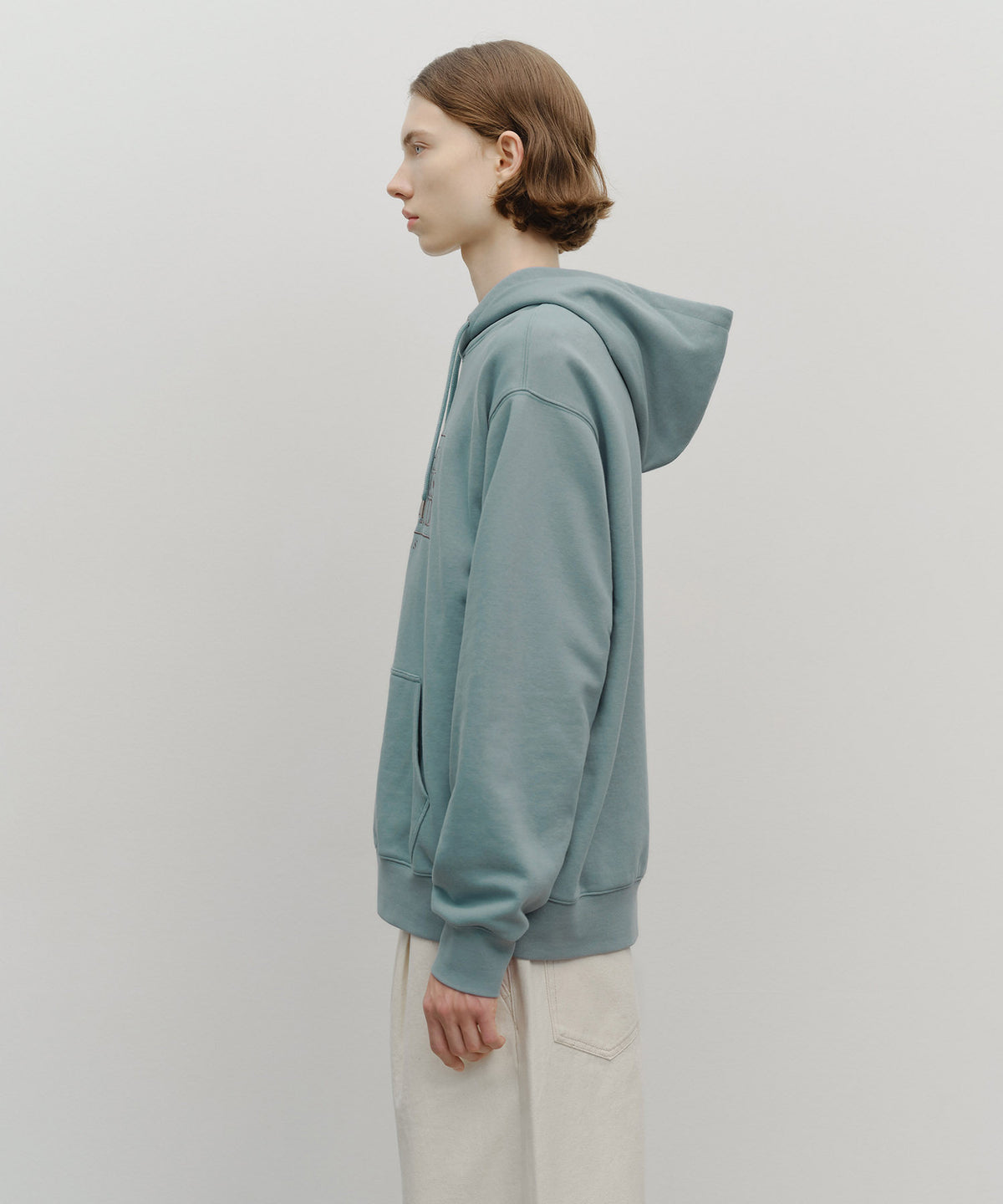 MARITHE CLASSIC LOGO EMBROIDERY HOODIE (BRUSHED) mint gray