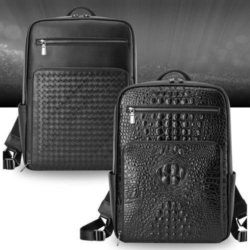 Bagstay B242B Men's Natural Nappa Leather Genuine Leather Backpack Intrecciato Crocodile Pattern Business Bag
