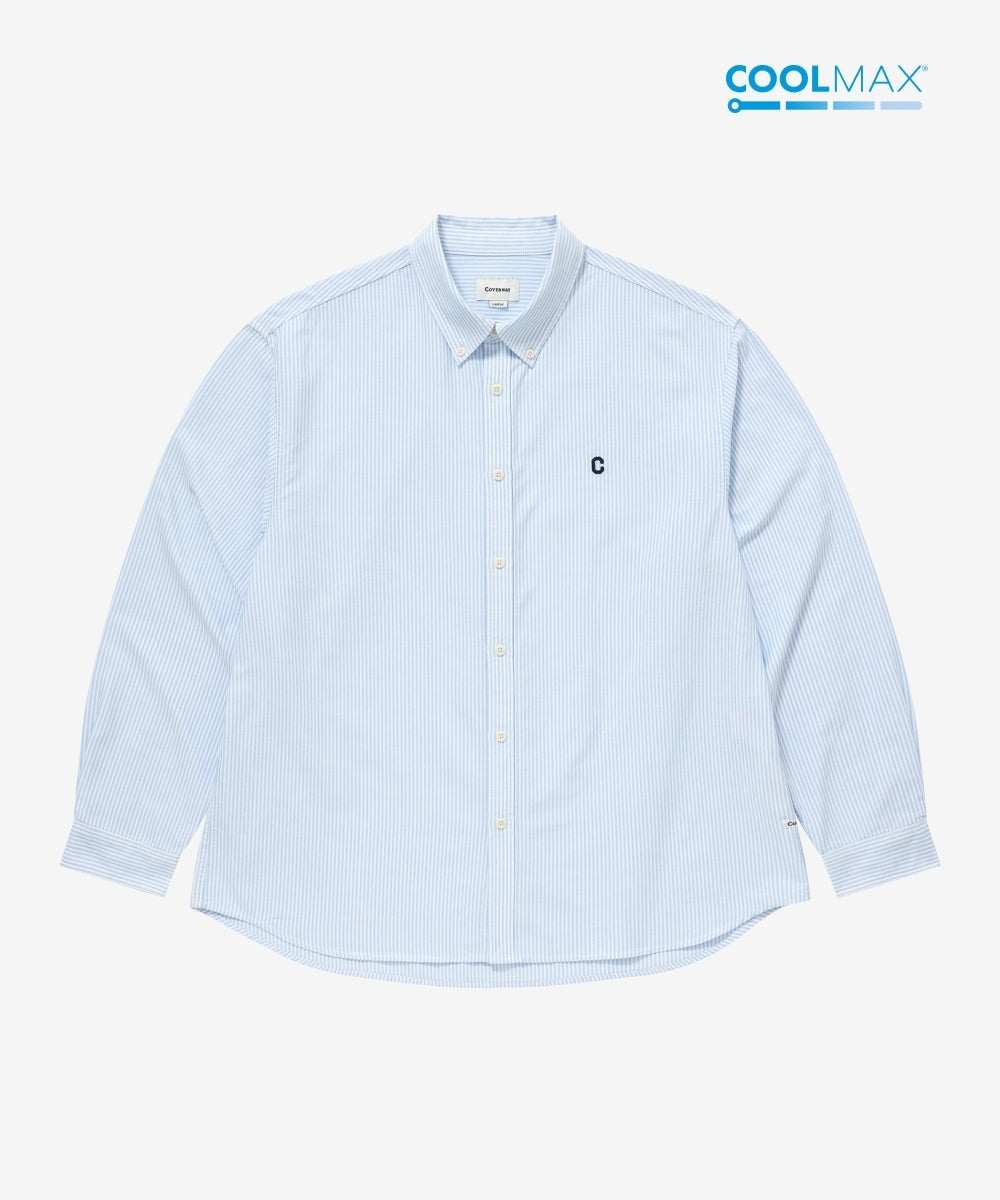 Covernat Coolmax® C Logo Oxford Stripe Shirt Blue
