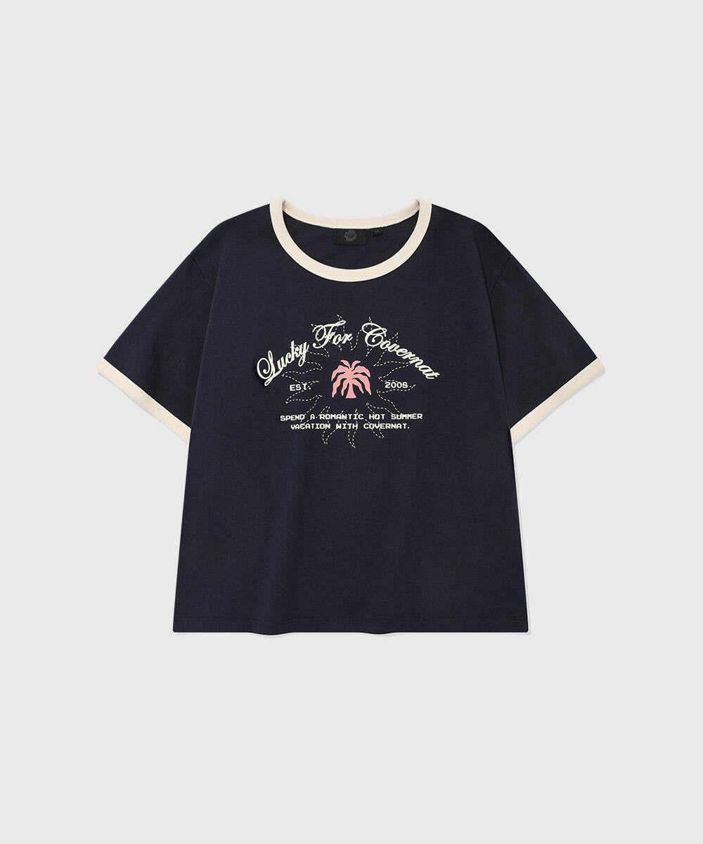 Covernat Women's Summer Graphic Ringer T-shirt Navy