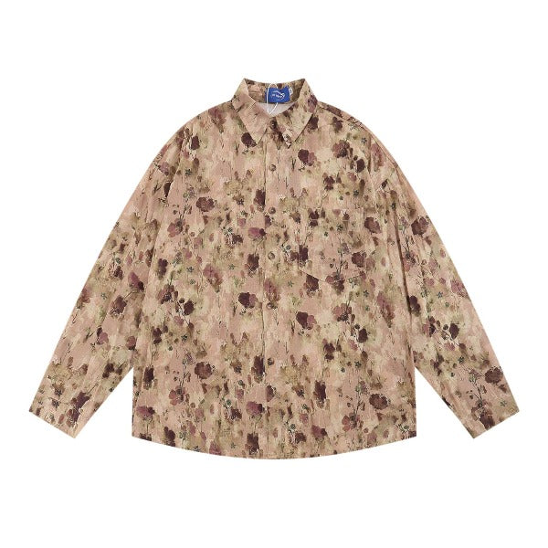 Gababa Flower Pattern Oversized Collar Long Sleeve Shirt G74881 (Plus Size M~XL)
