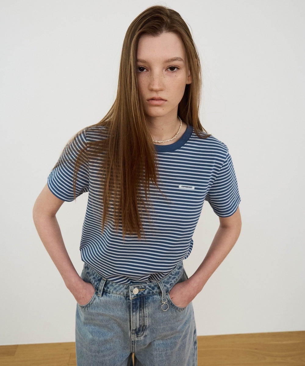 Covernat [Worn by Yunji Choi] Women's Stripe T-Shirt Blue