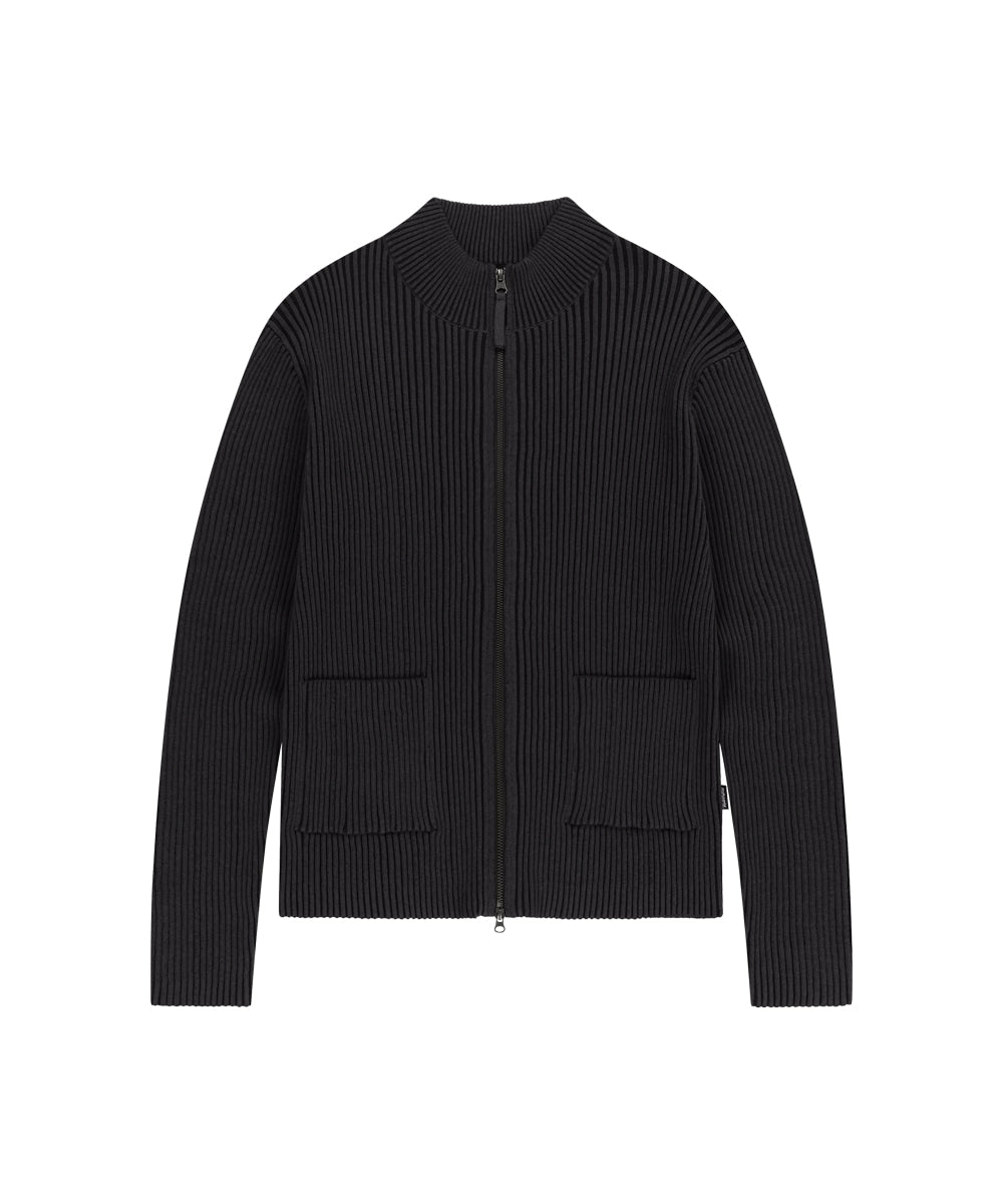 MAHAGRID TWO TONE ZIP UP CARDIGAN [BLACK]