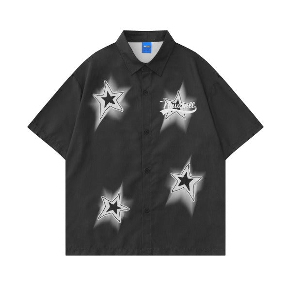 Gababa Unisex Street Star Patch Oversized Collar Short-Sleeve Shirt G77104