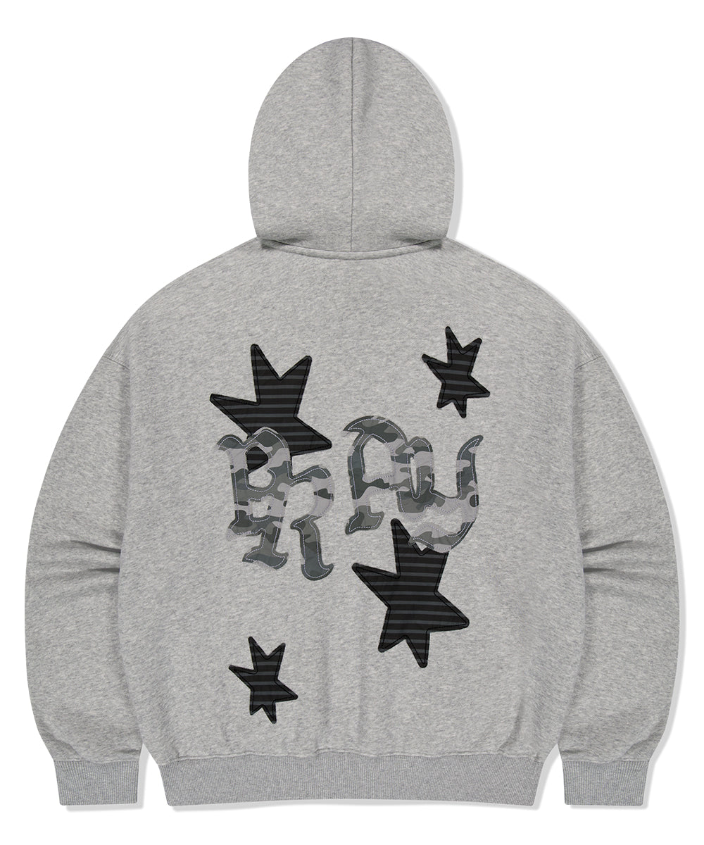 MAHAGRID PRAY APPLIQUE ZIP UP HOODIE [GREY]
