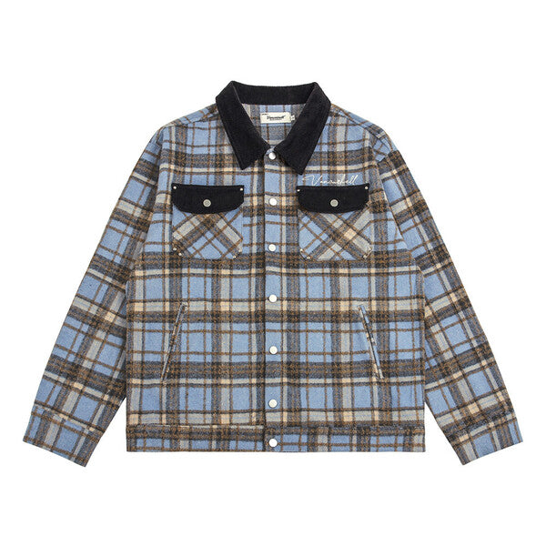 Gababa Unisex Check Pattern Jacket with Pocket and Collar Detail G77893