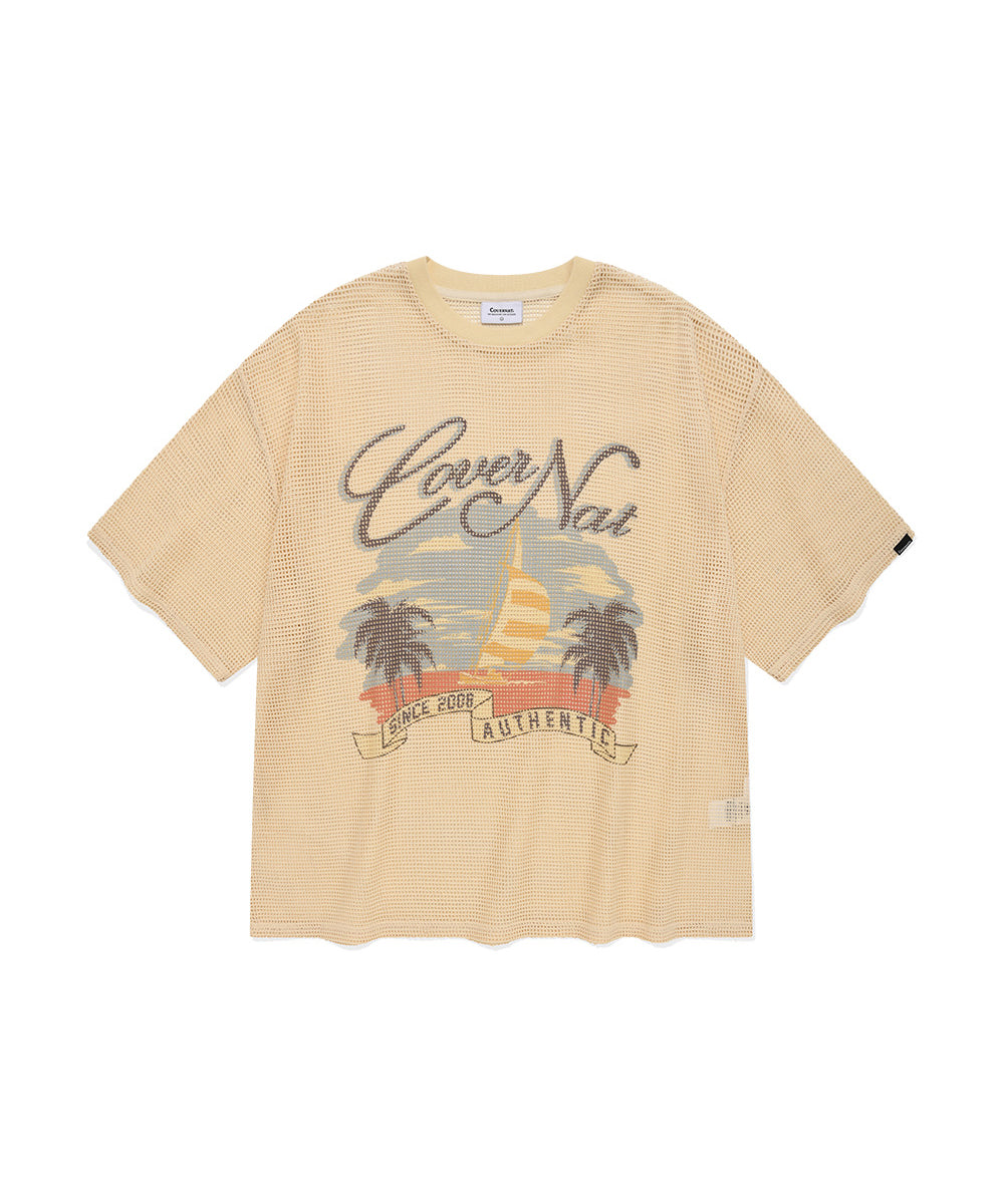 Covernat Mesh Sunset Boat T-shirt Beige