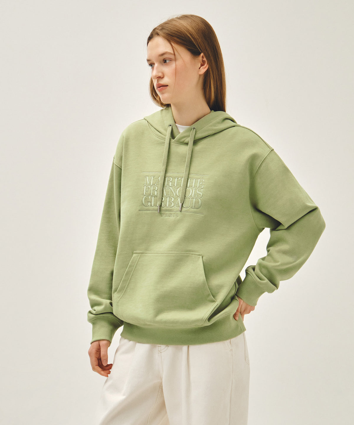 MARITHE CLASSIC LOGO EMBROIDERY HOODIE olive