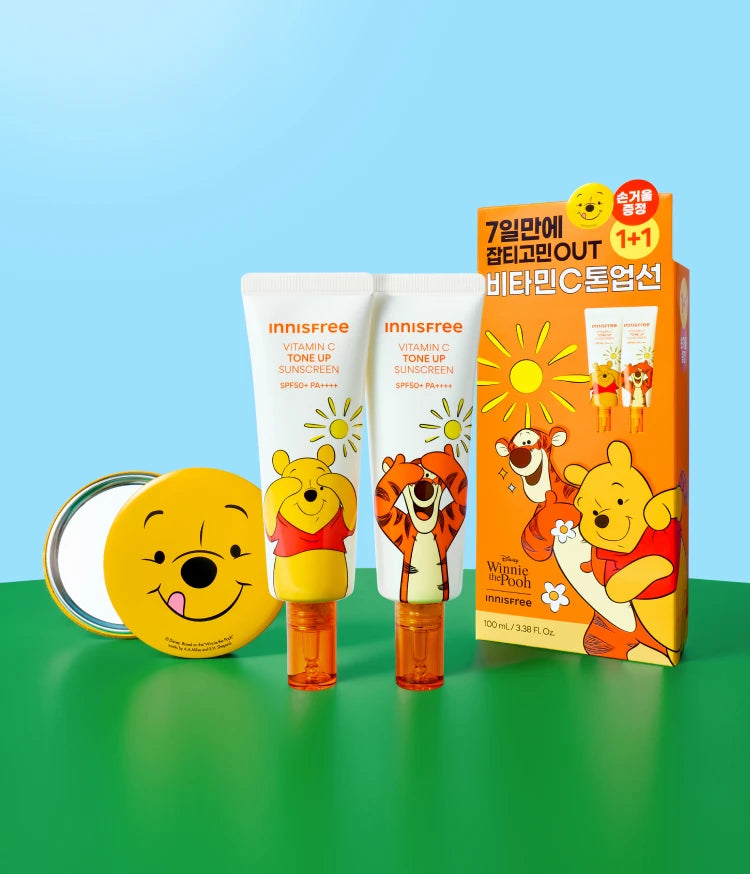 Innisfree [Winnie the Pooh Edition] Vitamin C Tone Up Sunscreen 50mL 2-Piece Set + Free Mirror