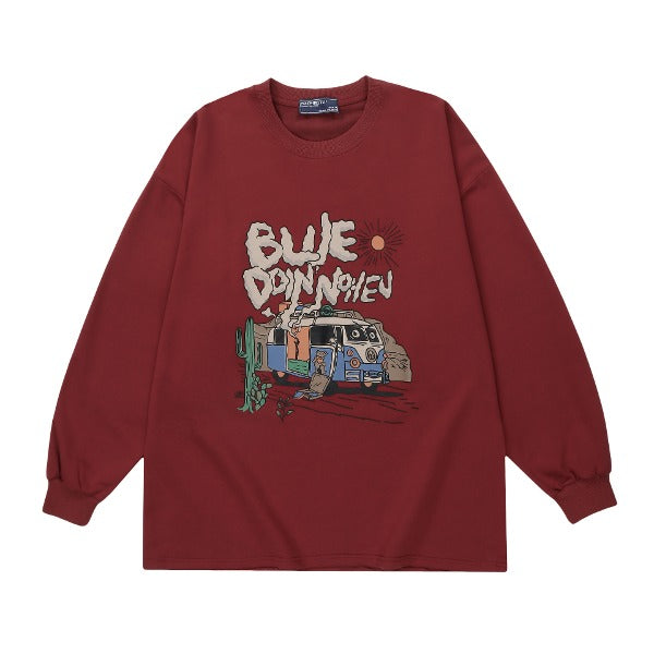 Gababa Unisex Cartoon Printing Oversized Long Sleeve T-shirt G77385 (Plus Size S~XL)