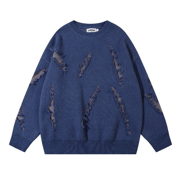 Gababa Unisex Distressed Street Round Knit G78175 (Plus Size S~2XL)
