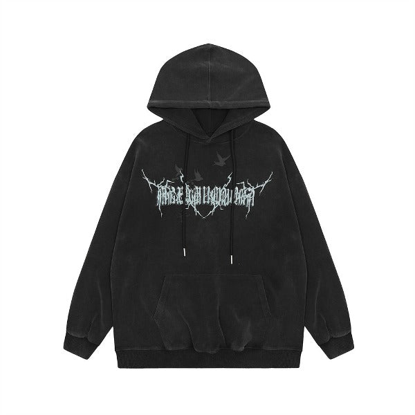 Gababa Unisex Oversized Hoodie with Crow Graphic G77722 (Big Size M~2XL)